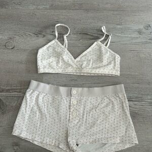 Women's White Hearts Bralette and Shorts Set